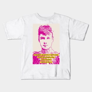 Nelly Bly Quote Pink Ink Illustration of Girl Boss and Women's History Activist in Minimalist Style Kids T-Shirt